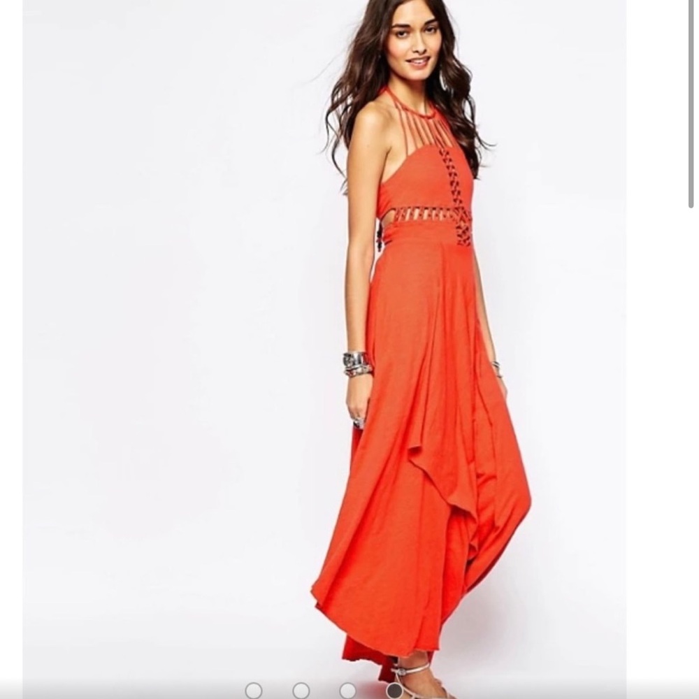 Free People Vibrant Orange Halter Maxi Dress